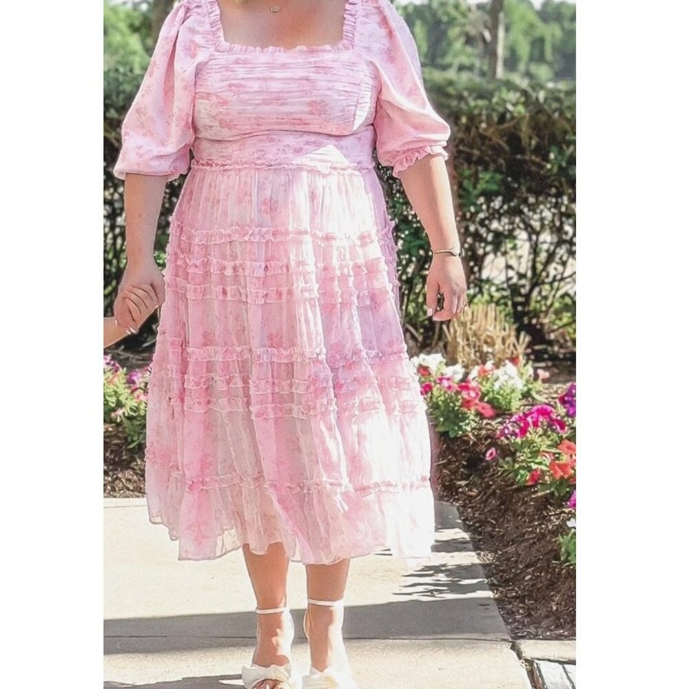 Ivy City Co Aniston Pink Floral Tiered Dress 2X, XXL, 20